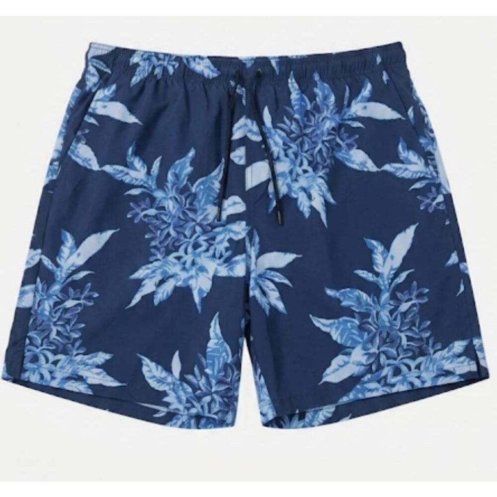 Hillcity Mens Large Hawaiian beach shorts blue lined swim trunks floral